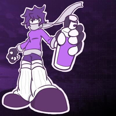 Purple girl holding a spraypaint can.