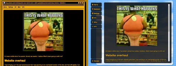 A screenshot of the old and new netlogs layout on my website.