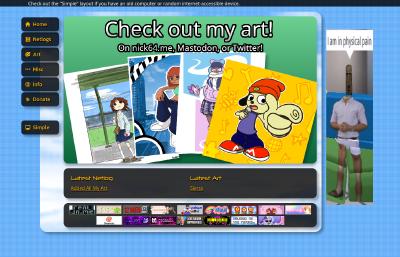 The new homepage for nick64.me! There's an ad banner on the side that shows fake nick64.me ads and a marquee on top with text.