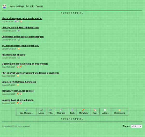 A screenshot of the old website design