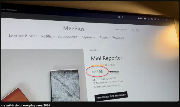 The listing for the MeePlus Mini Reposter for 85.95 euros.