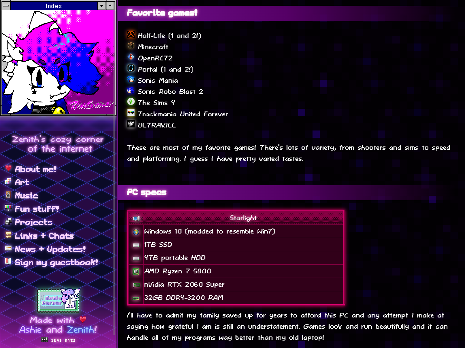 A section of the About Me page of zencorner.xyz