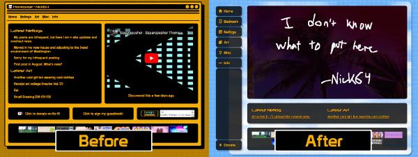 A before and after comparison of my home pages (left is old, right is new)