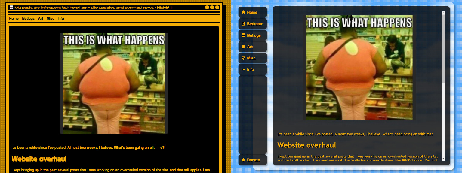 A screenshot of the old and new netlogs layout on my website.